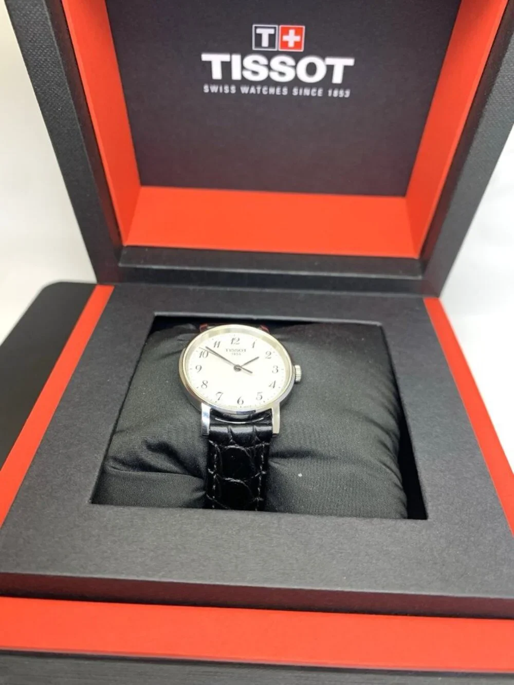 Tissot Women's Watch Swiss Quartz Silver Dial Black Leather Strap T1092101603200